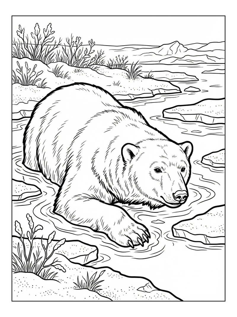 Polar Bear Swimming Arctic Ice Floes