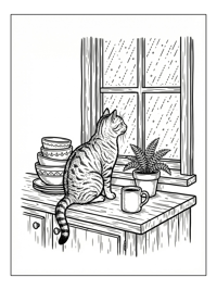 Tabby Cat Watching Rain From Kitchen Window