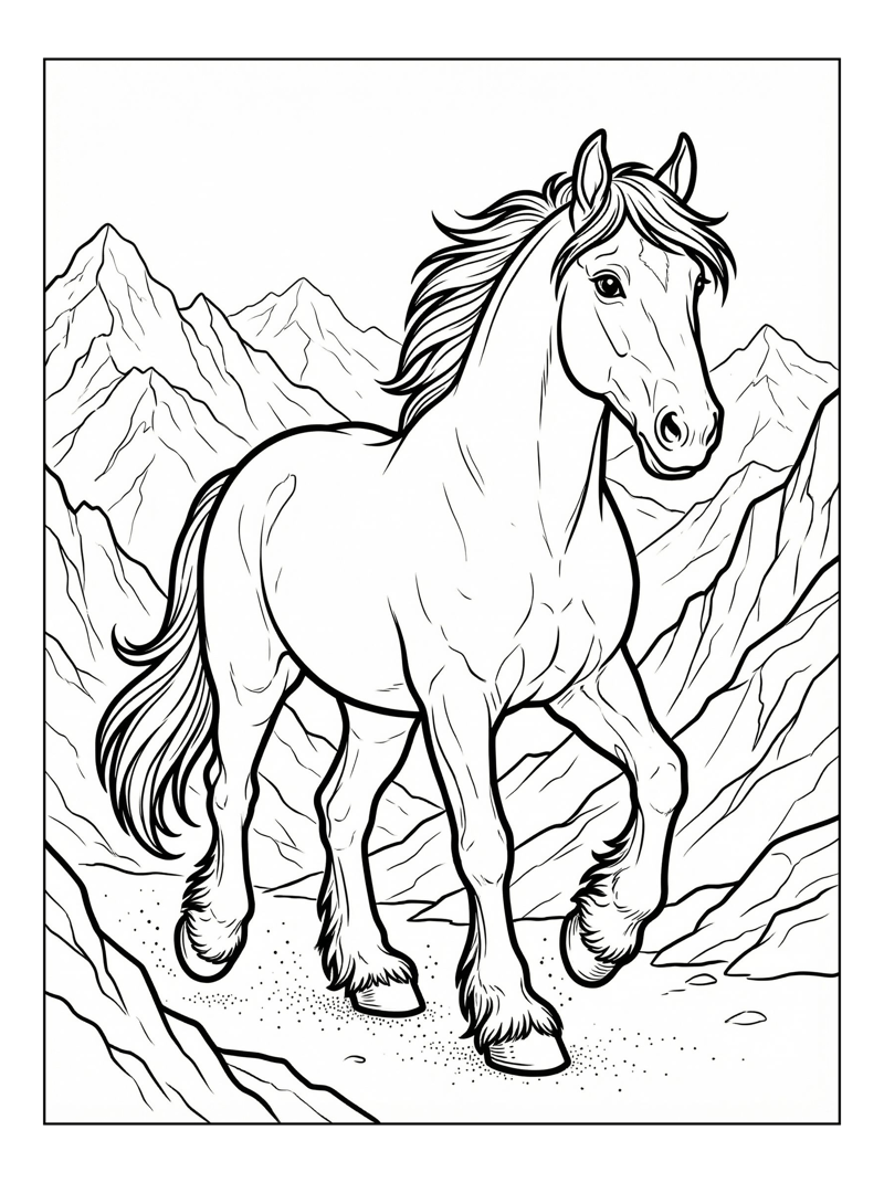 Clydesdale Horse Walking In Mountains