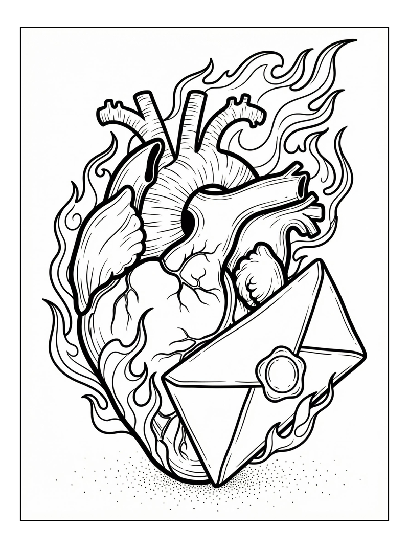 Flaming Heart With Sealed Envelope