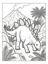 Stegosaurus Grazing In Volcanic Landscape