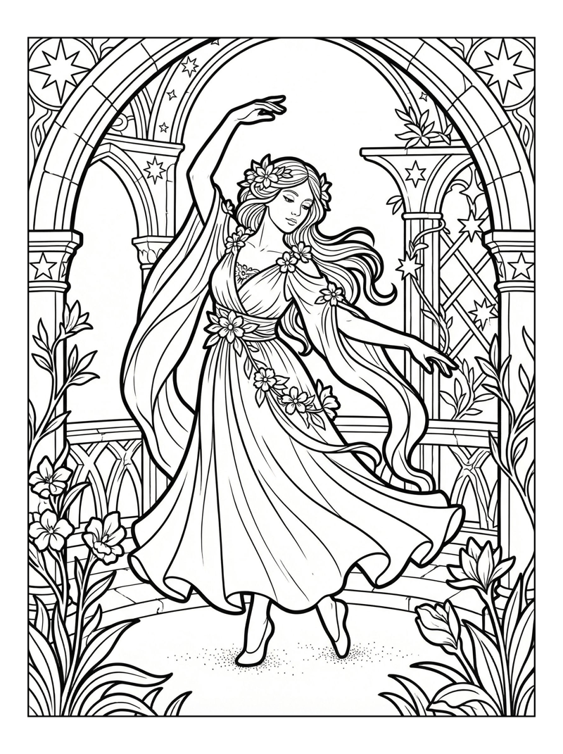 Flower Princess Dancing Starlit Terrace