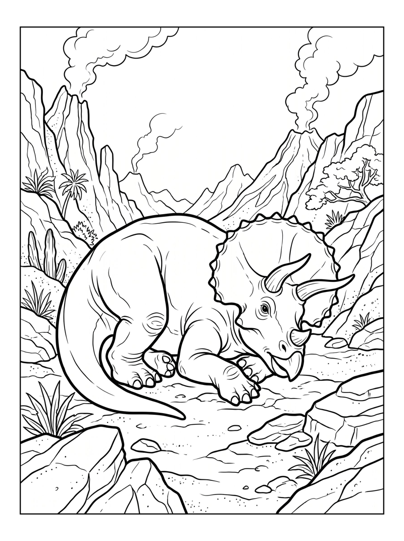 Triceratops Resting Volcanic Landscape