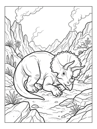 Triceratops Resting Volcanic Landscape