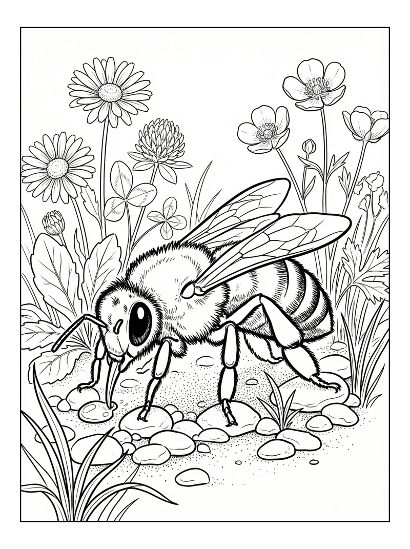 Drone Bee Drinking Water Wildflower Meadow