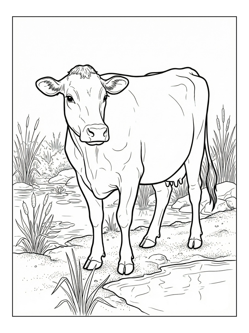 Jersey Cow Standing By Watering Hole