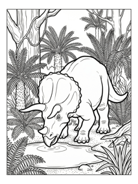 Triceratops Drinking In Prehistoric Jungle