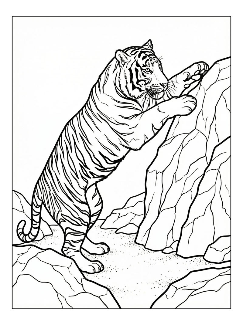 Indochinese Tiger Climbing Rocky Outcrop