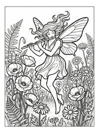 Moon Fairy Playing Flute In Wildflowers