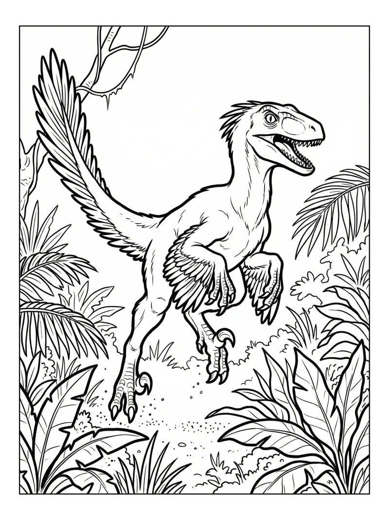 Feathered Velociraptor Jumping Jungle