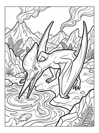 Crested Pterodactyl Fishing Volcanic Landscape