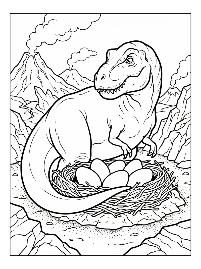 Tyrannosaurus Guarding Nest Volcanic Landscape