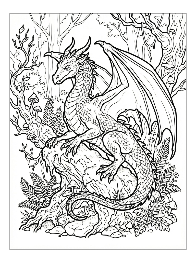 Mystical Dragon Perching In Enchanted Forest