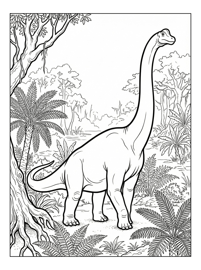 Brachiosaurus Reaching In Prehistoric Swamp