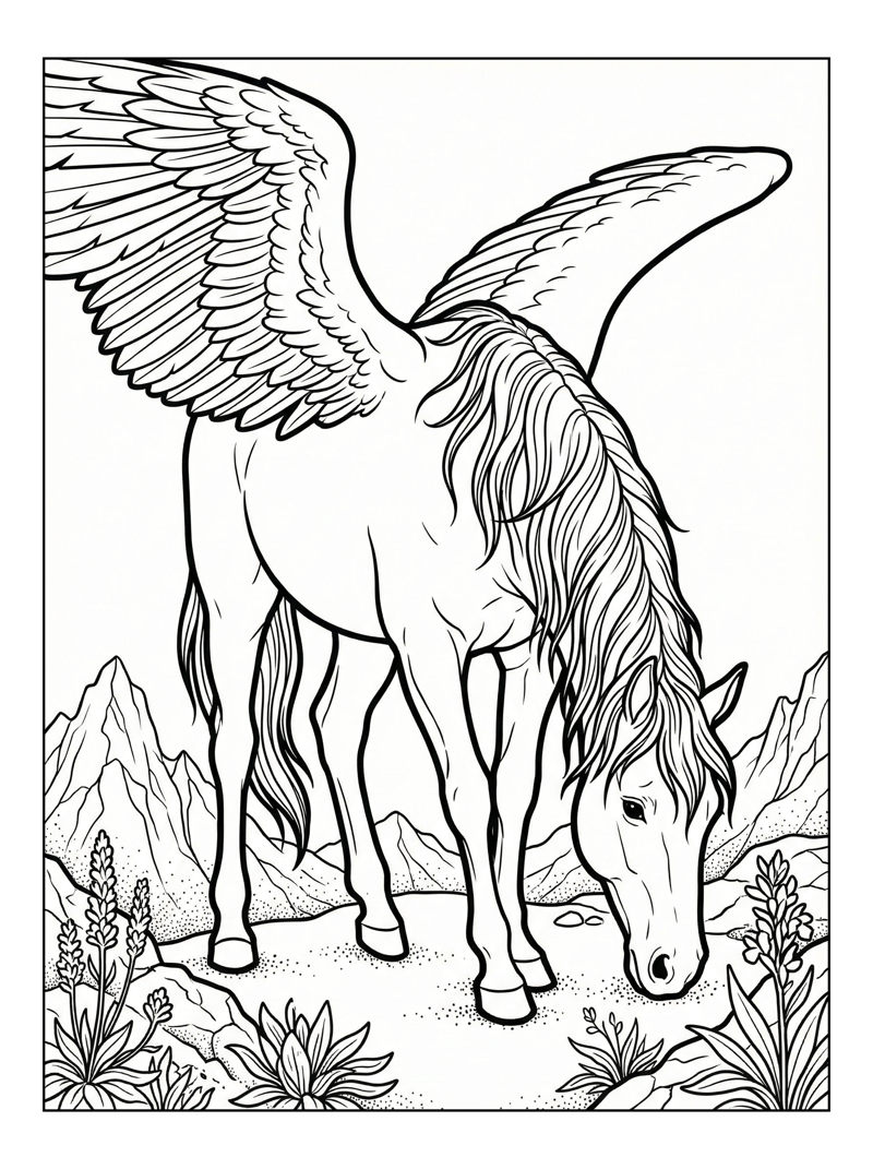 Pegasus Grazing On Mountaintop