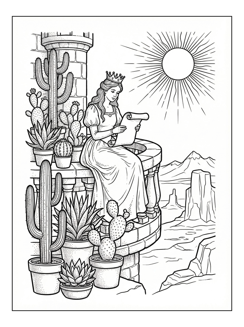 Princess Reading Scroll Balcony Cacti