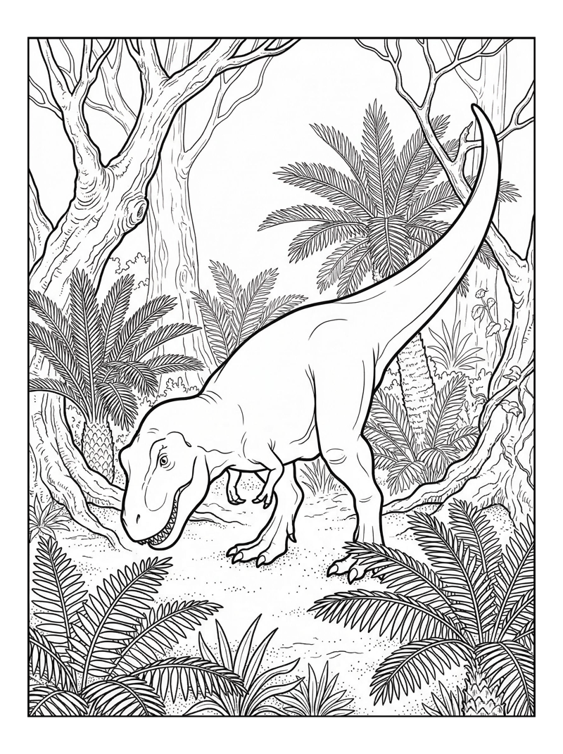 Juvenile Tyrannosaurus Sniffing Cretaceous Forest