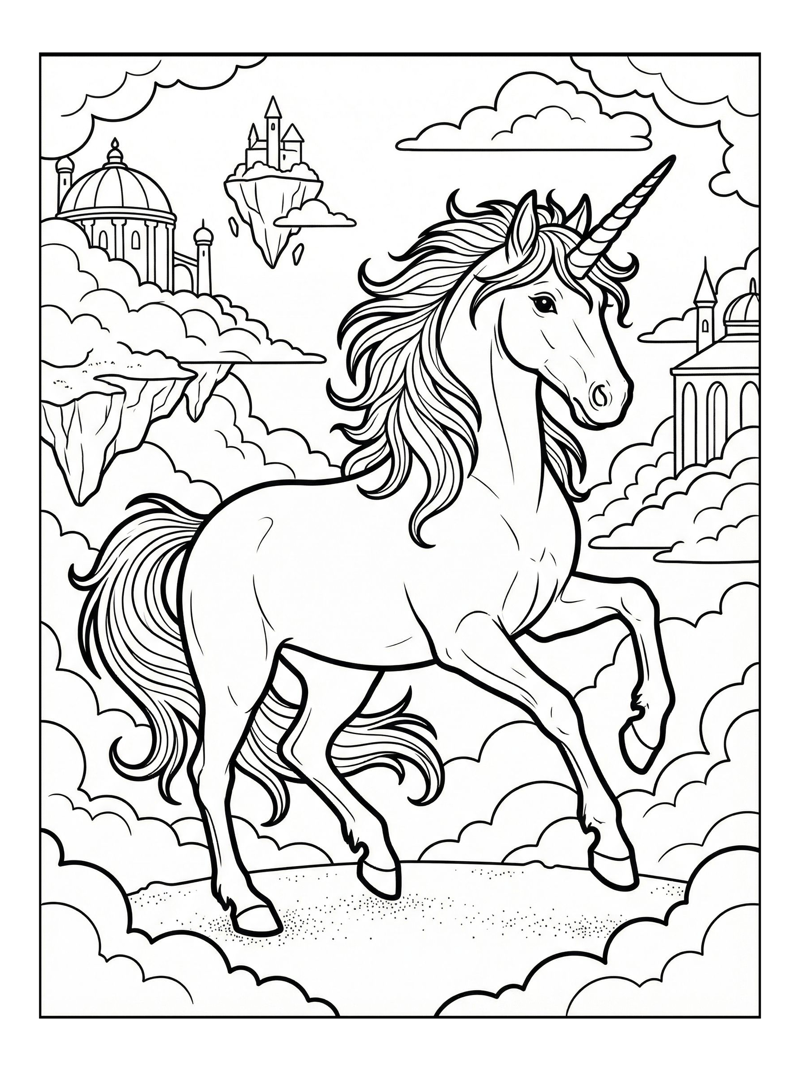 Unicorn Prancing In Cloud Kingdom