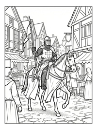 Medieval Knight Riding Village Square