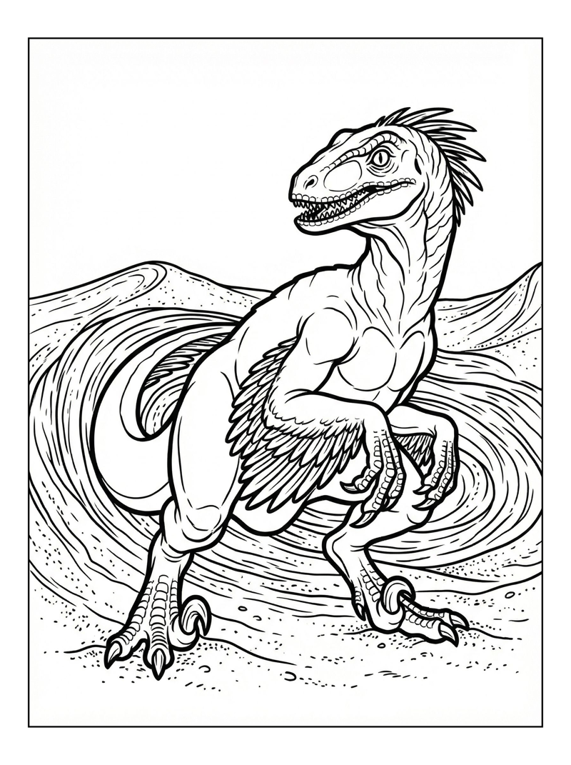 Velociraptor Prowling Sandy Dunes
