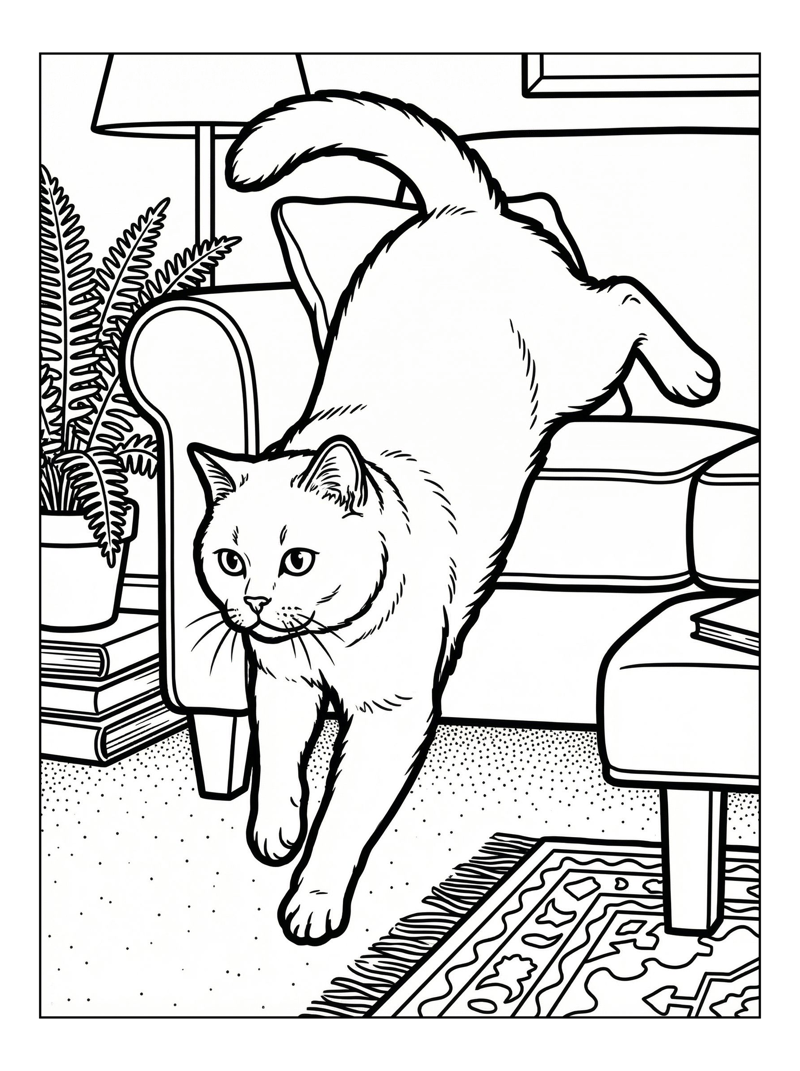 British Shorthair Cat Leaping In Living Room