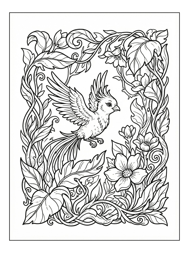Baby Phoenix Gliding Enchanted Forest