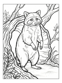 Racoon Standing By Hollow Log