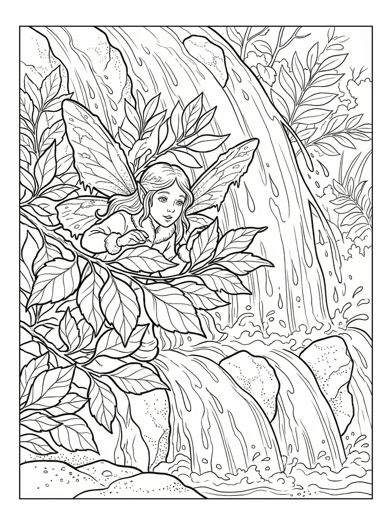 Winter Fairy Peeking Through Leaves Waterfall