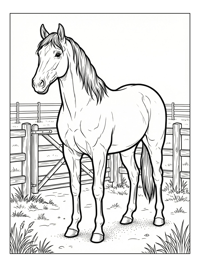 Horse Standing By Paddock Fence