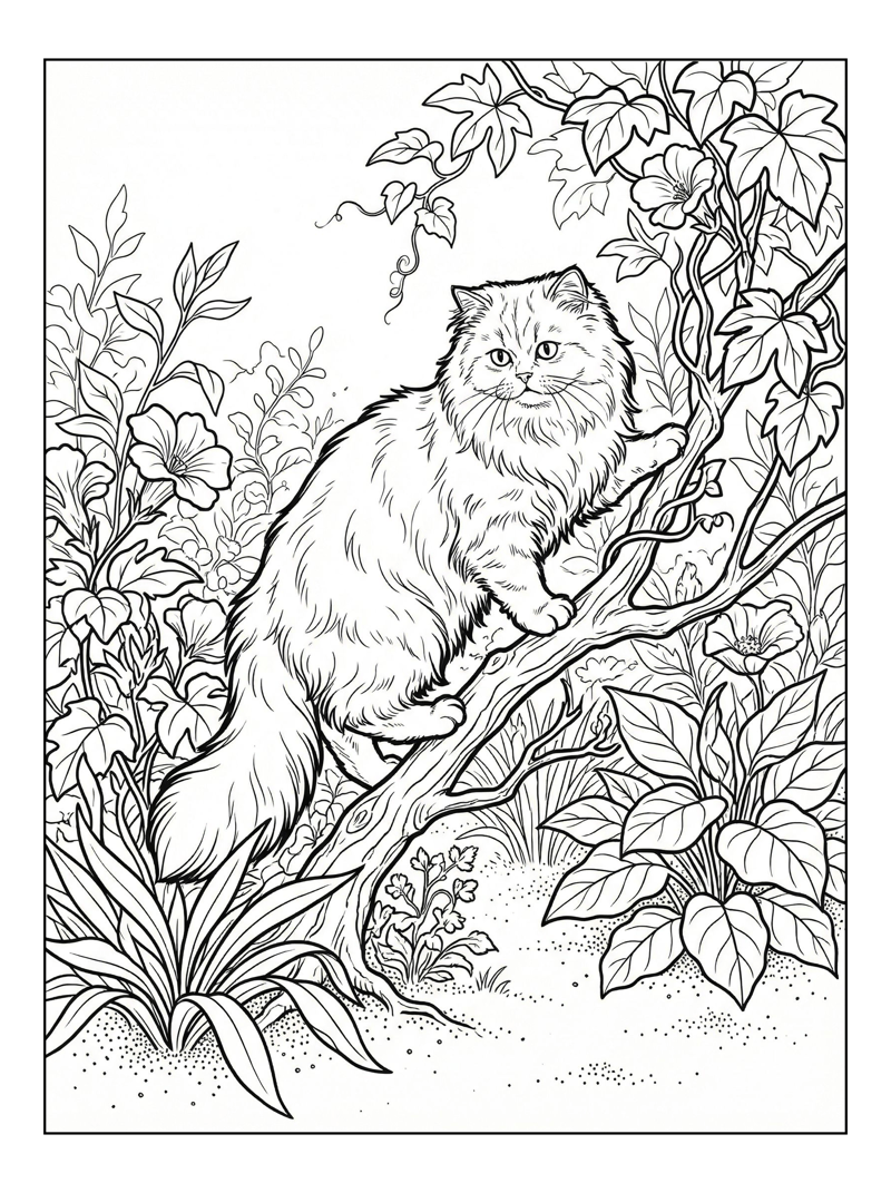 Persian Cat Climbing Garden Tree