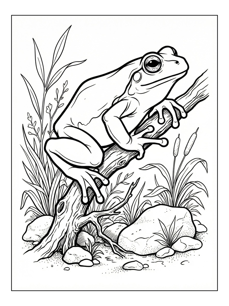 Tree Frog Perched On Branch Riverbank