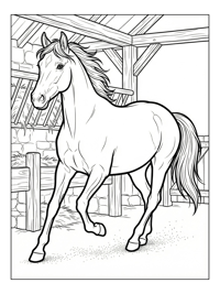 Horse Trotting In Rustic Stable