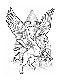 Griffin Flying Guarding Castle Turret