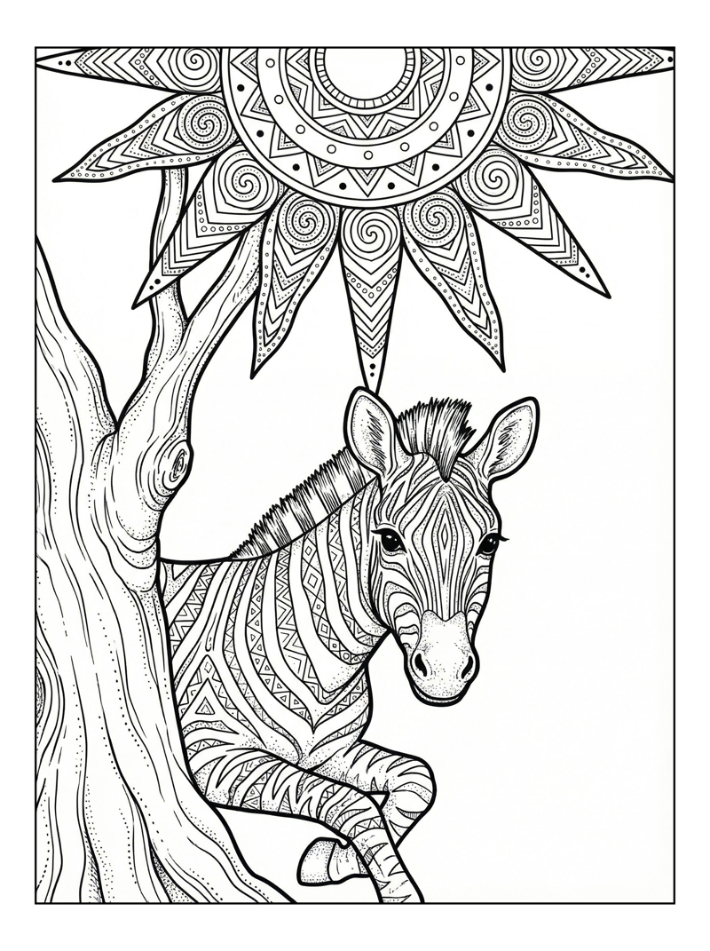 Zebra Peeks Behind Tree With Sun