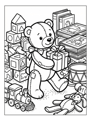 Stitched Teddy Bear Carrying Gift In Playroom