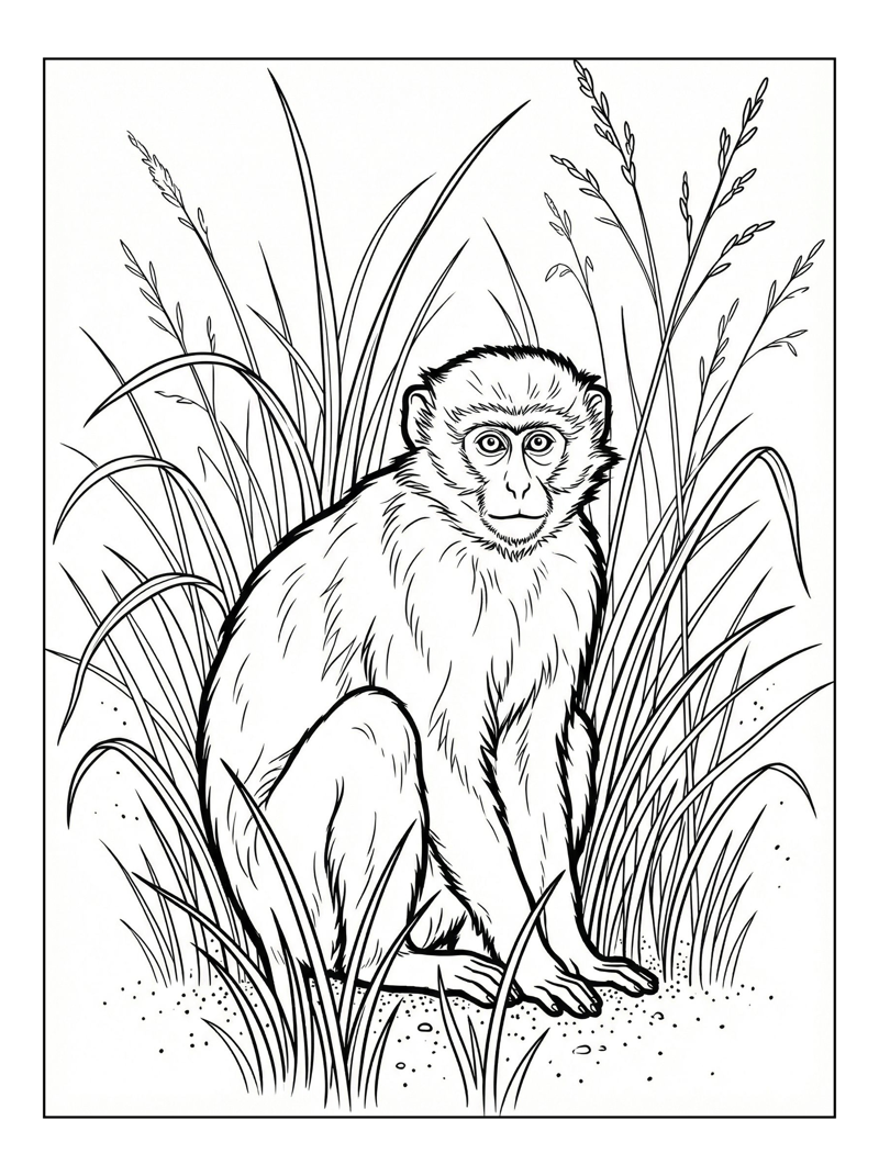 Vervet Monkey Sitting In Tall Grass
