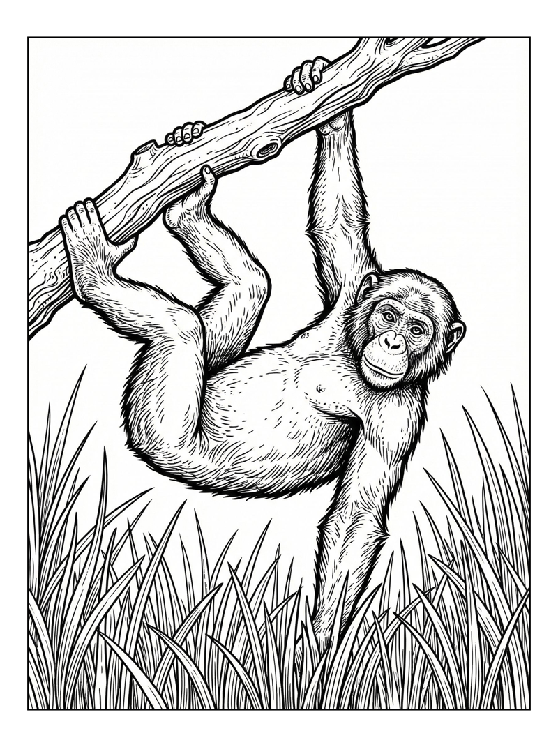 Bonobo Monkey Hanging In Tall Grass