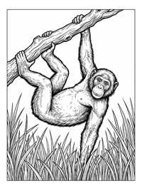 Bonobo Monkey Hanging Upside Down From Branch