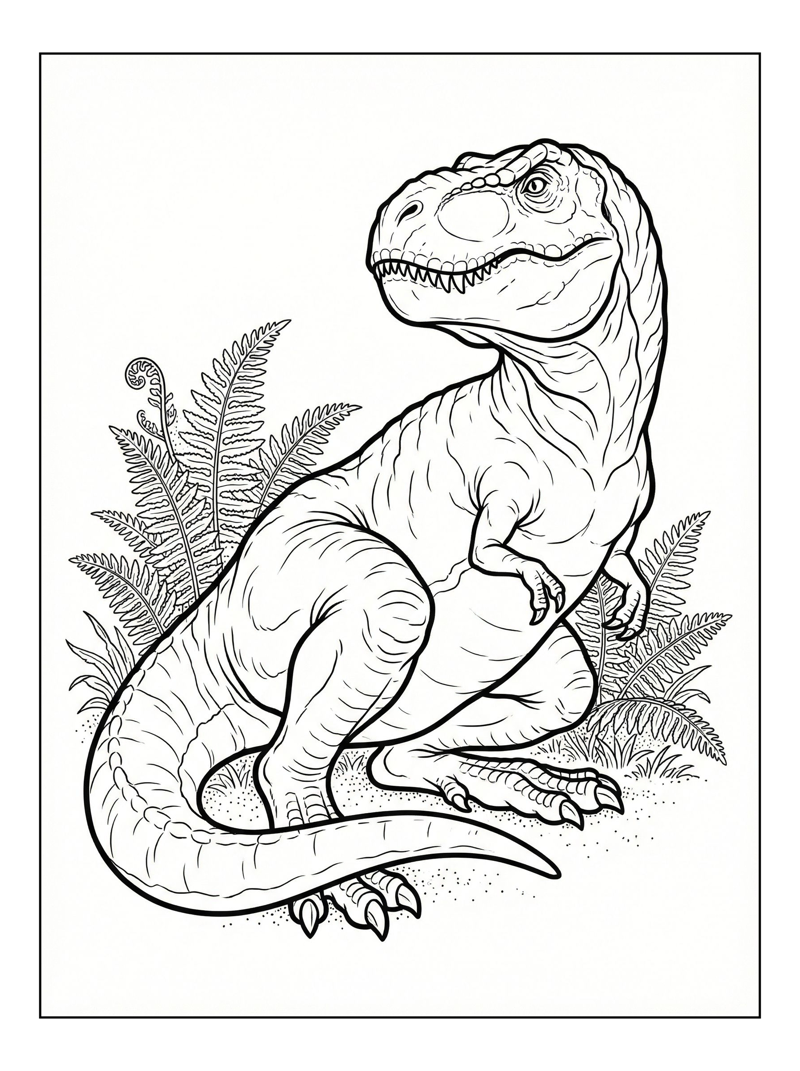Tyrannosaurus Resting In Fern Field