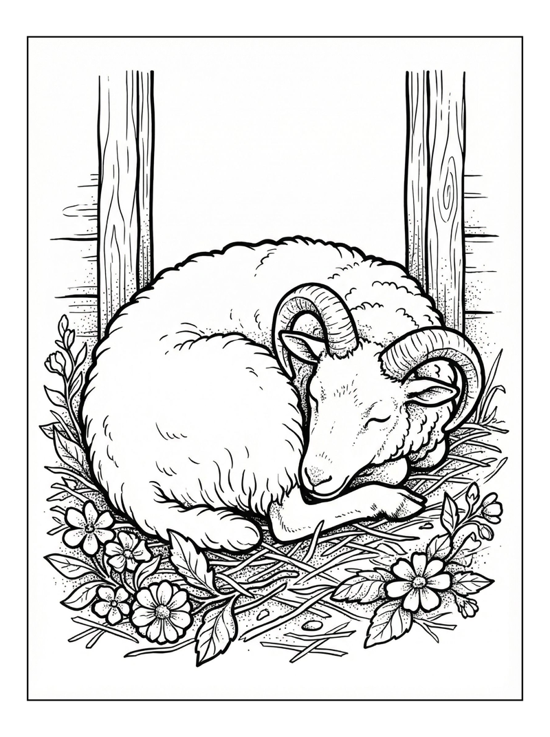 Jacob Sheep Sleeping In Barn Entrance