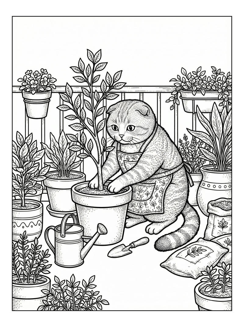 Scottish Fold Cat Potting Plant Balcony