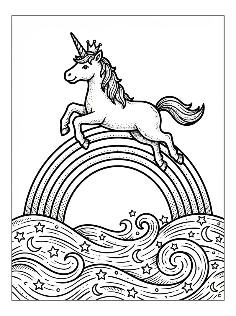 Unicorn Jumping Over Rainbow Water