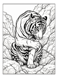 Sumatran Tiger Grooming Paw Among Rocks