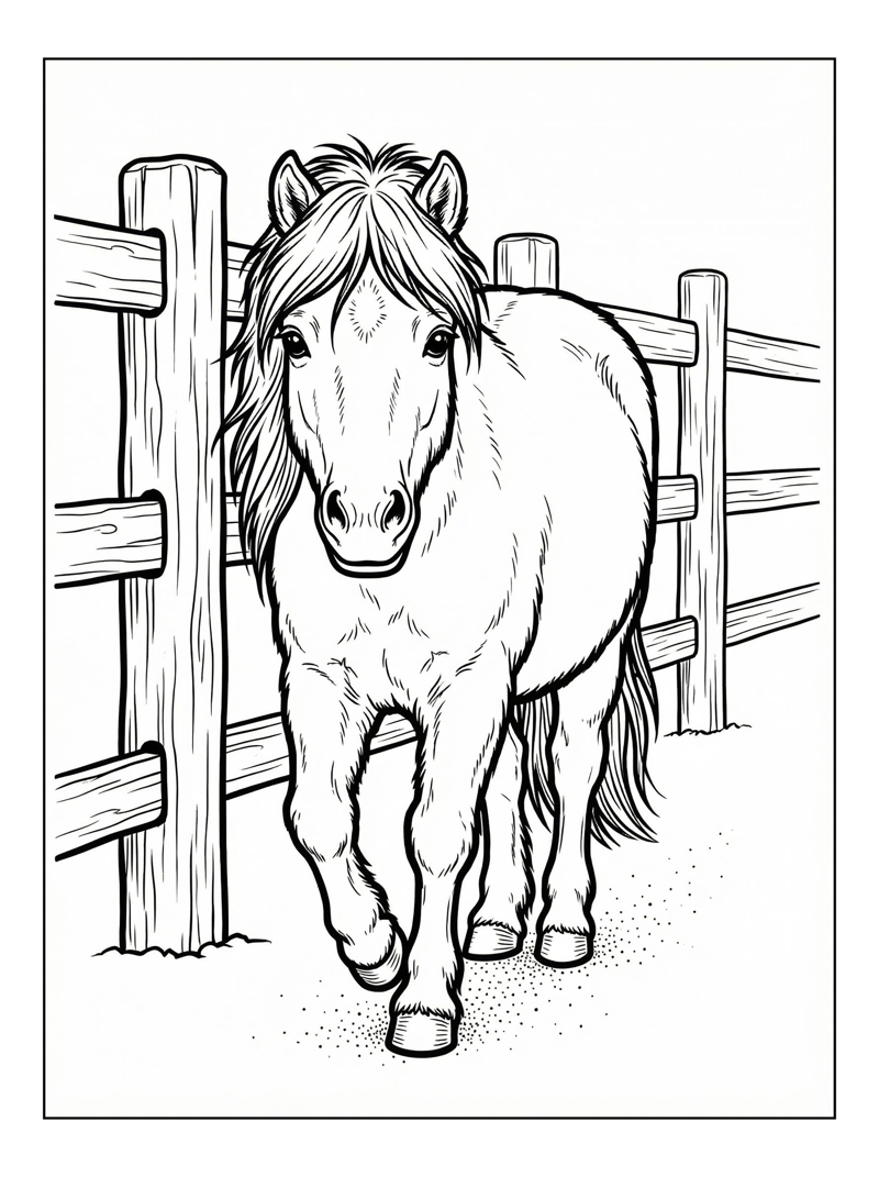 Shetland Pony Walking By Wooden Fence
