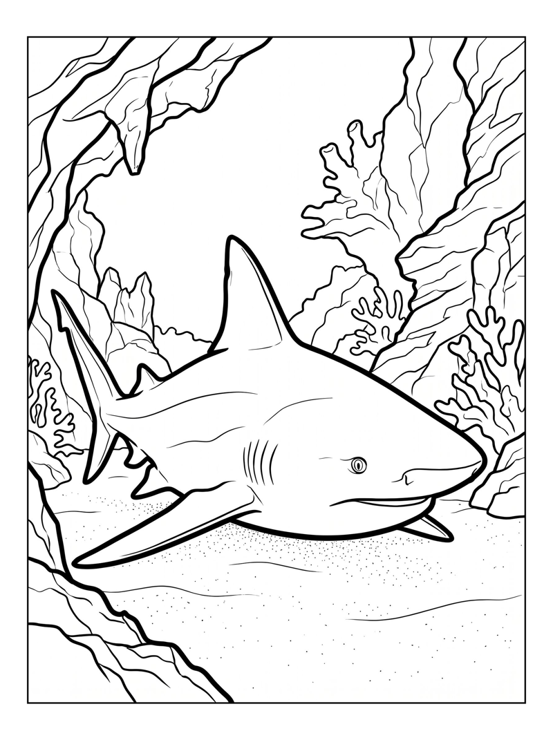 Bull Shark Resting In Underwater Cave