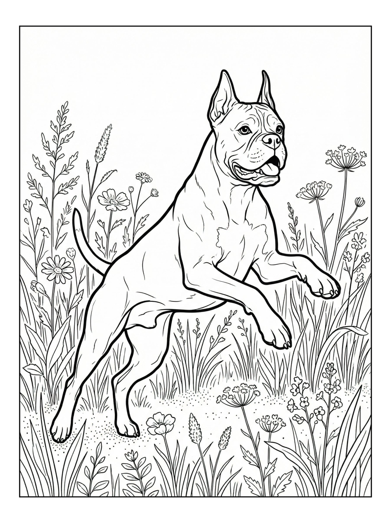 Boxer Dog Jumping In Meadow