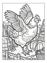 Farmyard Chicken Stretching Wings In Farmyard