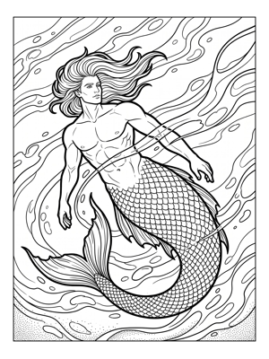 Merman Floating In Ocean Waters