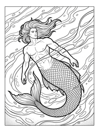 Merman Floating In Ocean Waters