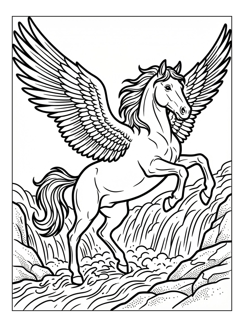 Pegasus Rearing By Waterfall